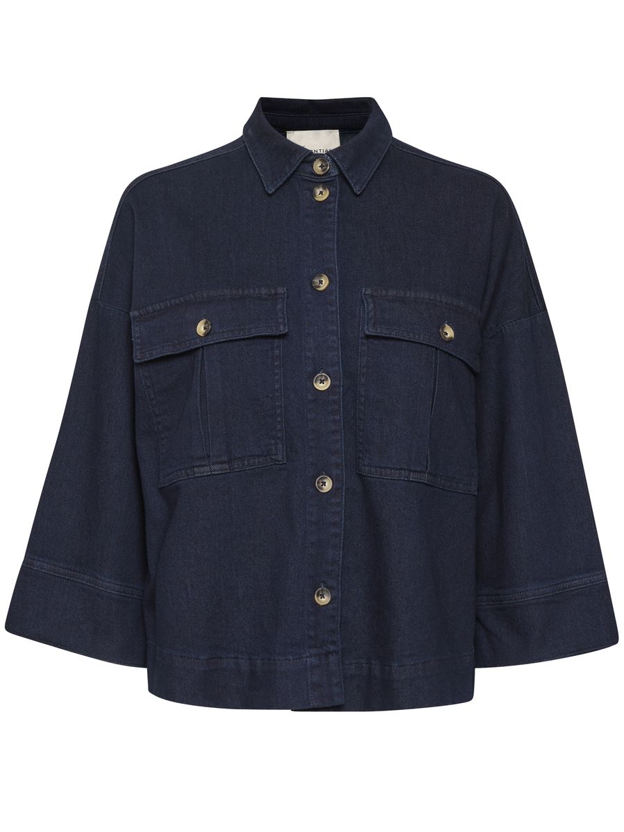 My Essential Wardrobe Lara Short Shirt 115 Dark Blue Un-Wash