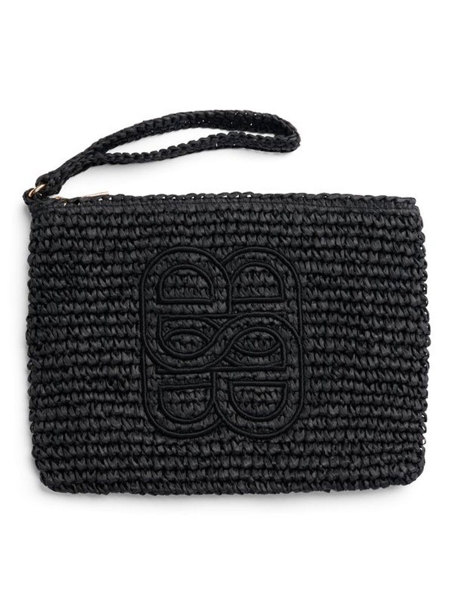 ella&il Mim Straw Clutch Black