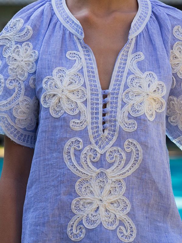 Rose and Rose Azalea Top Blue Stripes