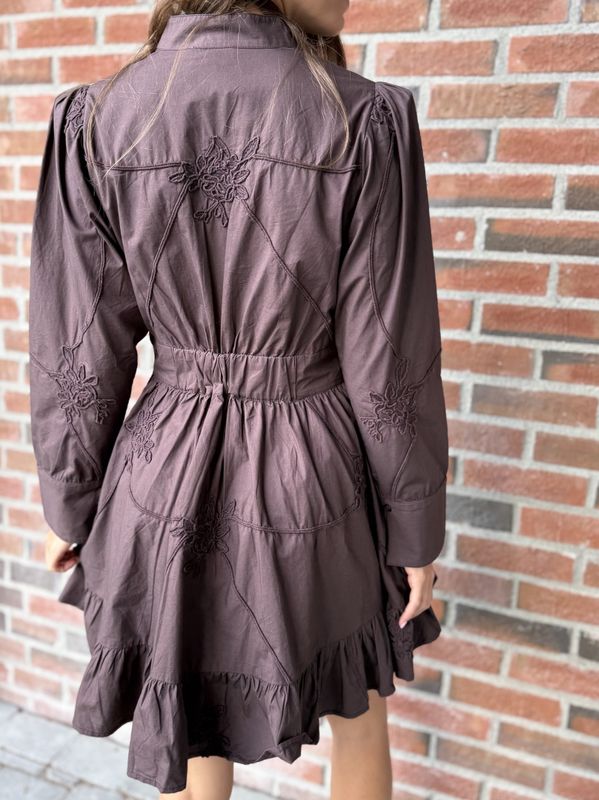 By TiMo Embroidery Poplin Mini Dress Aubergine