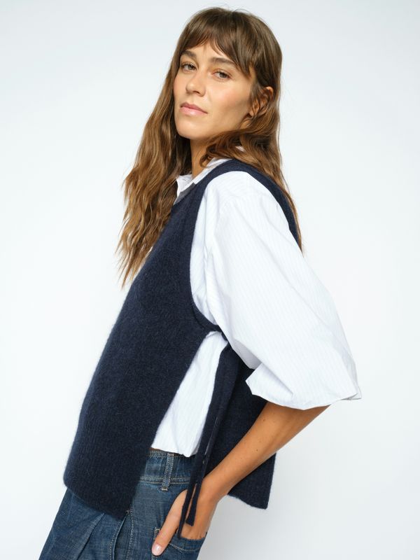 Mos Mosh Thora Tie Knit Vest Salute Navy