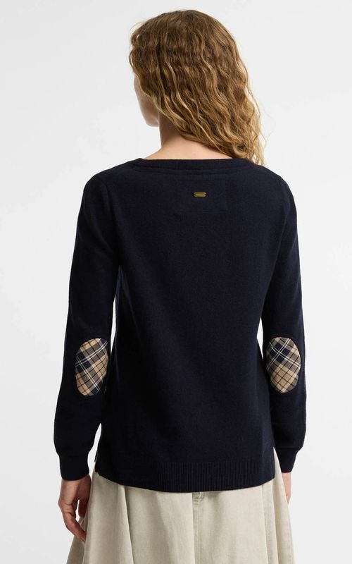 Barbour Pendle Crew Neck Jumper Navy/Birchwood Tartan