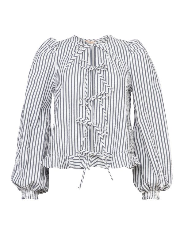 By TiMo Seersucker Bow Blouse Marine Stripe