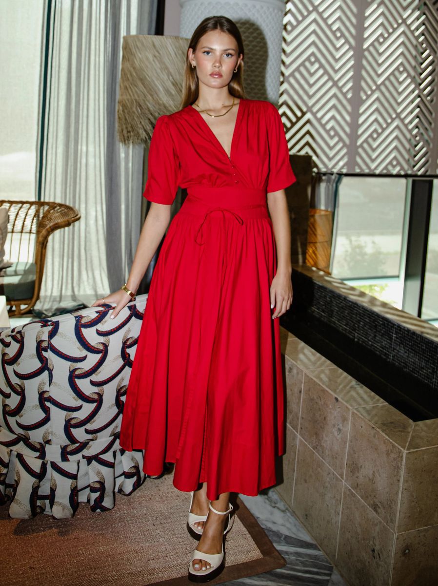 MissMaya Maria Dress City Red Poplin