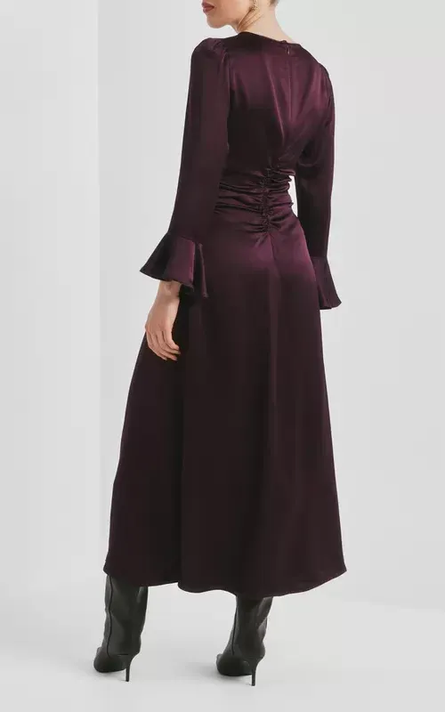 By TiMo Satin Rouching Dress Burgundy