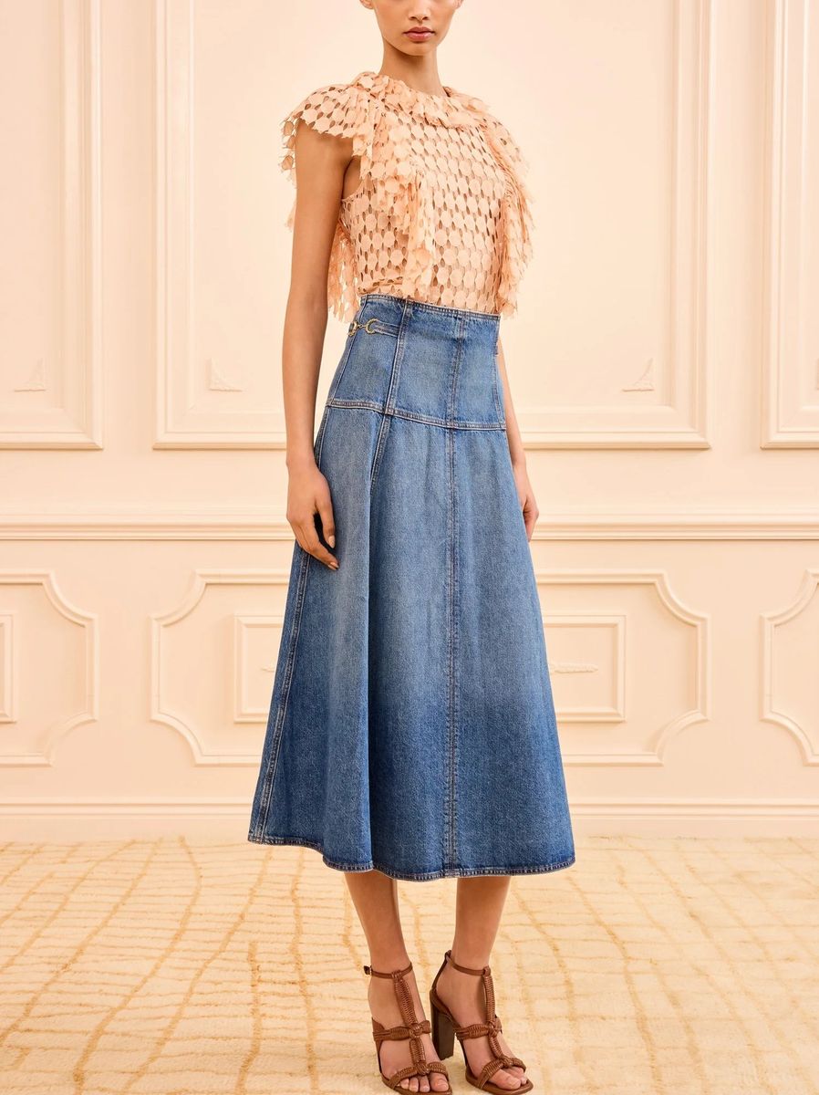 Ulla Johnson The Brigitte Denim Midi Skirt Danube