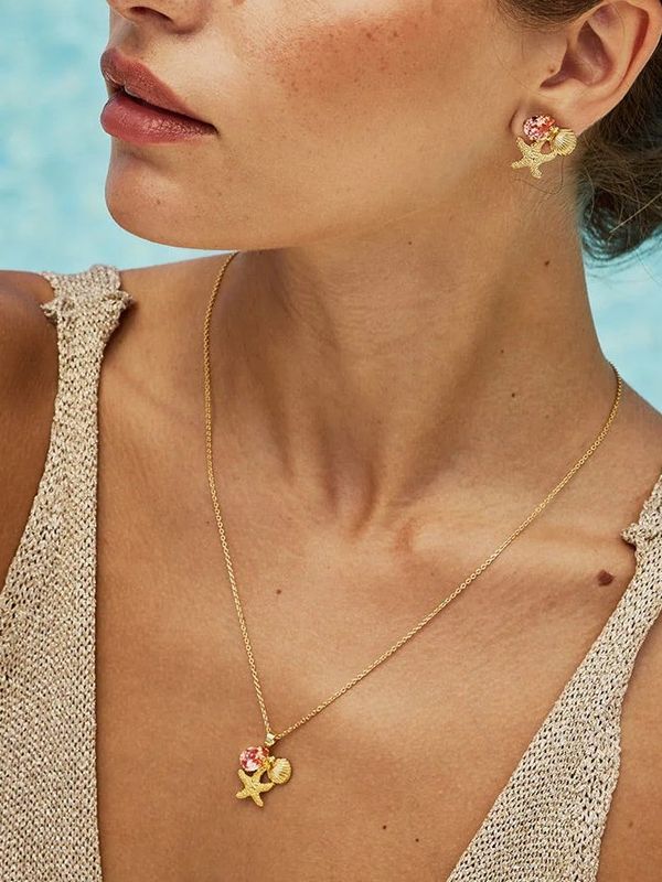 Caroline Svedbom Seascape Necklace Gold Rose Peach