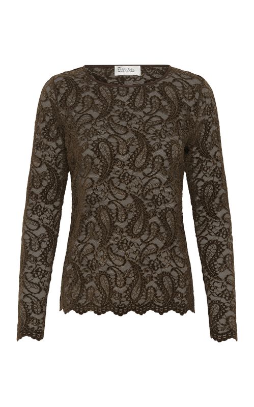 My Essential Wardrobe Salvi LS Lace Blouse Dark Brown