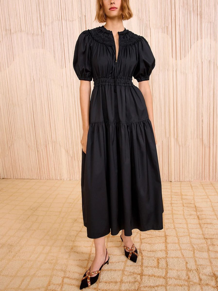 Ulla Johnson Othella Short Sleeve Midi Dress Black