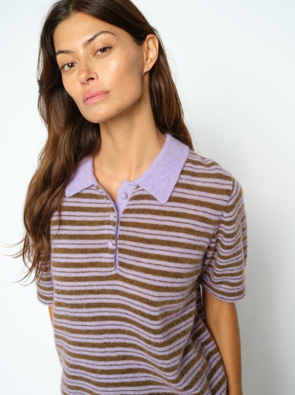 Mos Mosh Milvi SS Stripe Polo Knit Violet Tulip