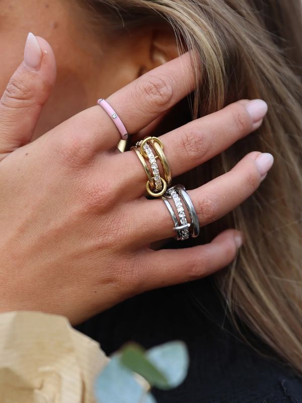 Timi Ethel Stacked Ring Crystal Gold