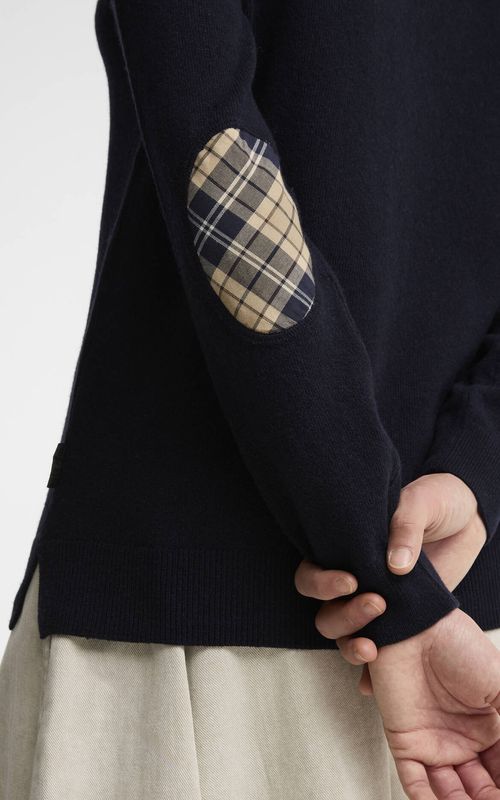 Barbour Pendle Crew Neck Jumper Navy/Birchwood Tartan