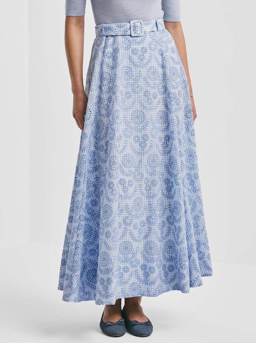 By TiMo Checks Maxi Skirt Light Blue